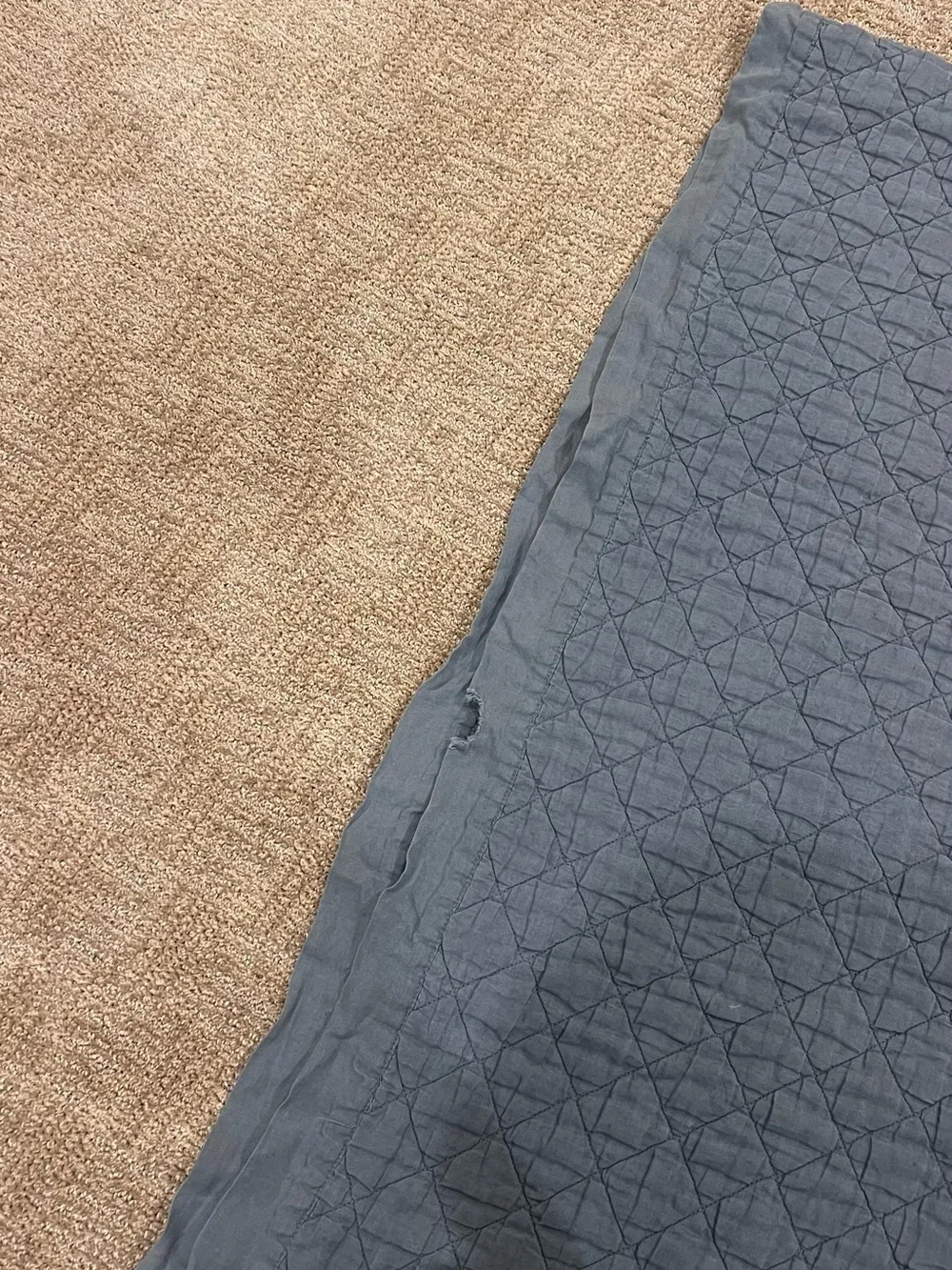 Pottery Barn King Chambray Belgian Flax Linen Diamond Quilt